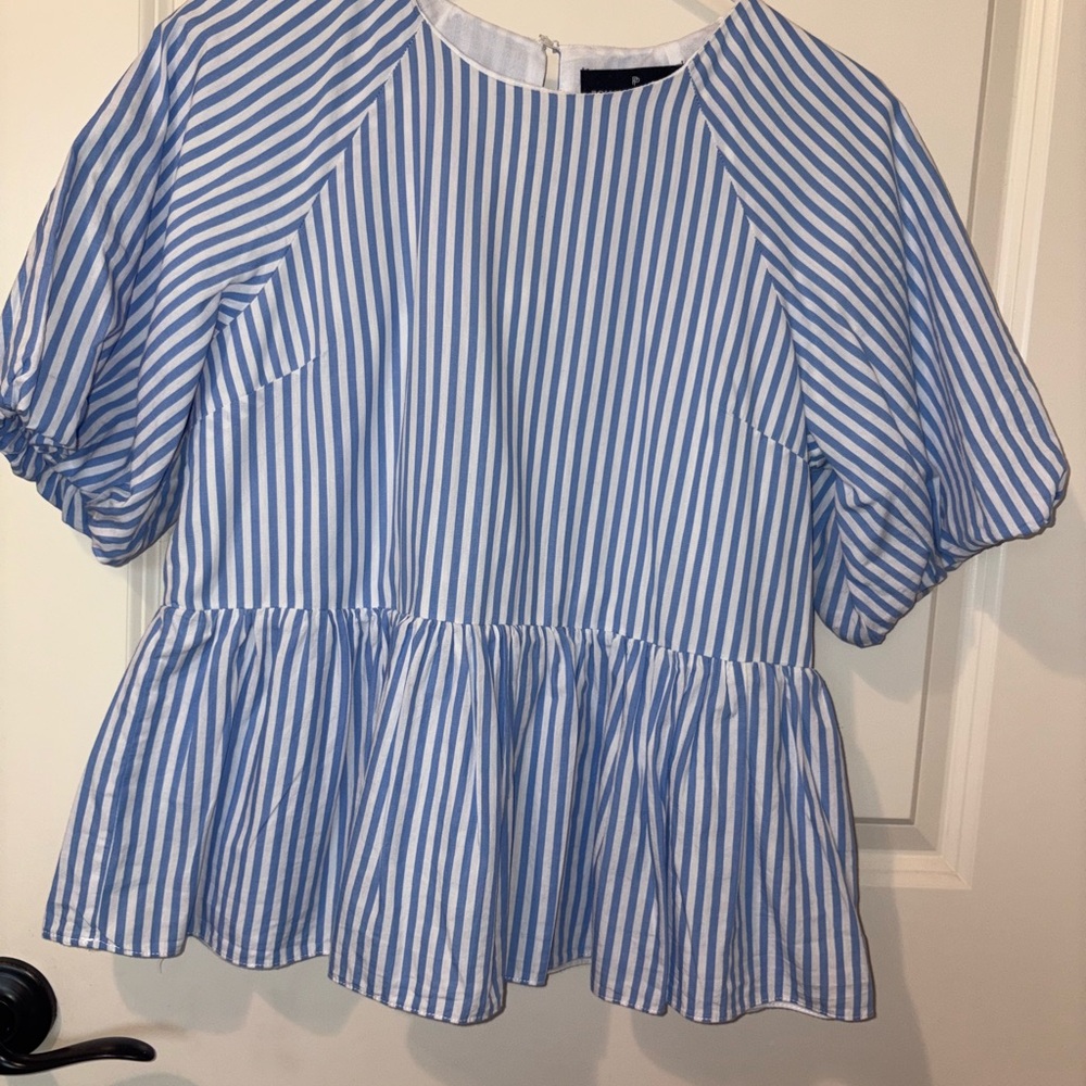Pomander Place Blue and White Striped Women's Top XS
